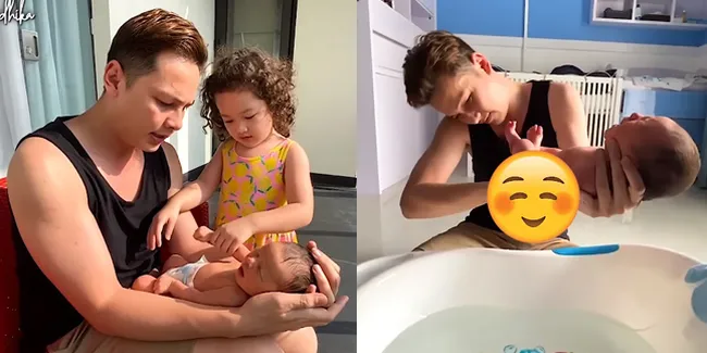 Tiga Tahun Tak Punya Anak Bayi, Intip 10 Momen Andhika Pratama Berjemur dan Mandikan Putranya