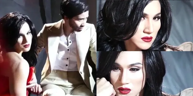 'Tukar Gender'! Vino Bastian Cantik Bergaun Merah-Marsha Berkumis
