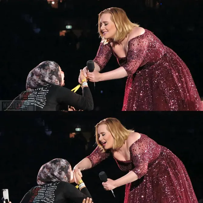 foto adele cium tangan seorang wanita berhijab viral, siapa dia?