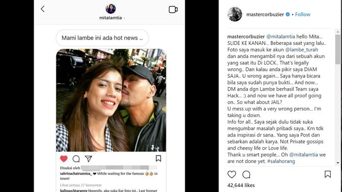 deddy corbuzier berhasil temukan orang yang sebar fotonya dan sabrina ke akun gosip