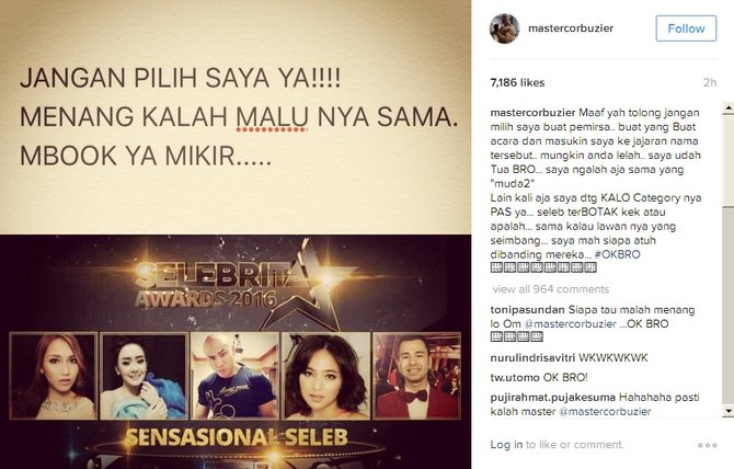 dinominasikan seleb sensasional, ini respon kocak deddy corbuzier