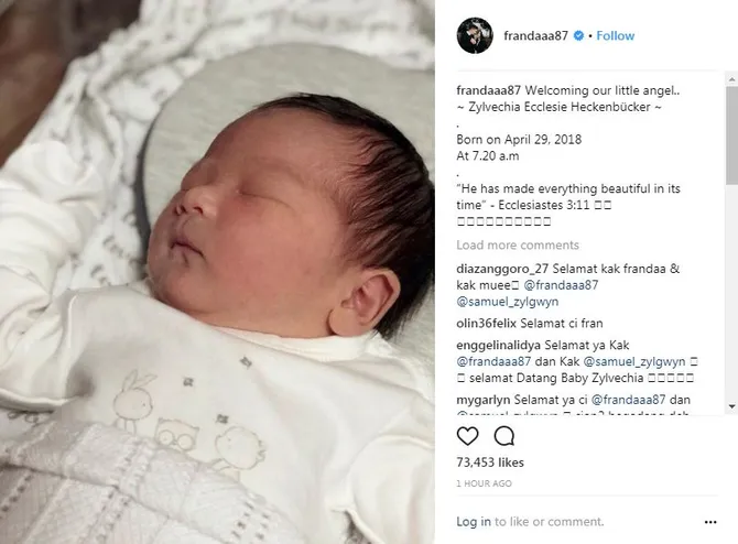 selamat! samuel zylgwyn dan franda dikaruniai anak pertama