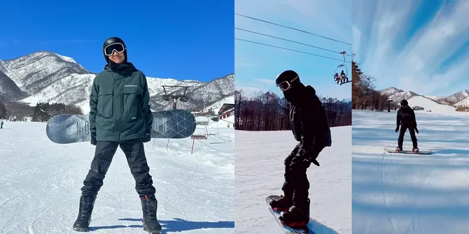 7 Potret Desta Jajal Olahraga Snowboarding, Berkali-kali Jatuh: Terlihat Mudah tapi Ternyata Susah