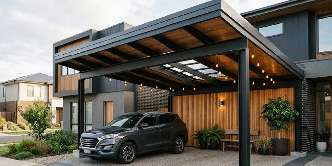 9 Ide Carport Industrial Modern dengan Sentuhan Hangat untuk Rumah
