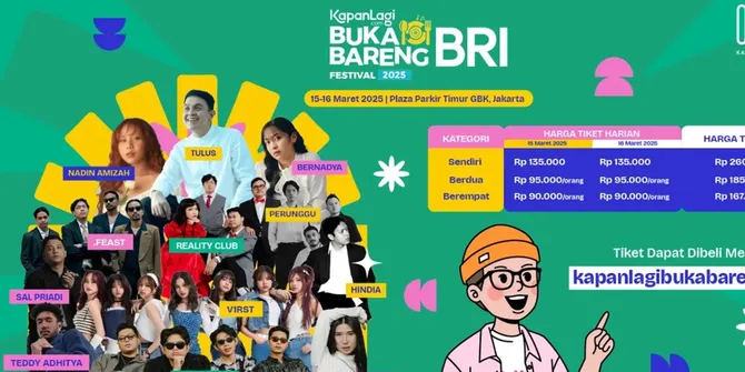 Buruan Dapatkan Tiket 'KapanLagi Buka Bareng BRI Festival 2025', Kapan Lagi Ngabuburit Bareng Tulus, Bernadya Hingga Nadin Amizah?