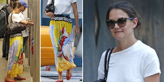 Cantik Sederhana Ala Katie Holmes T Shirt dan Rok Panjang 