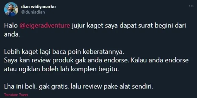 Kronologi Viralnya Kasus Surat Keberatan EIGER Pada Seorang Youtuber, Berujung Permintaan Maaf