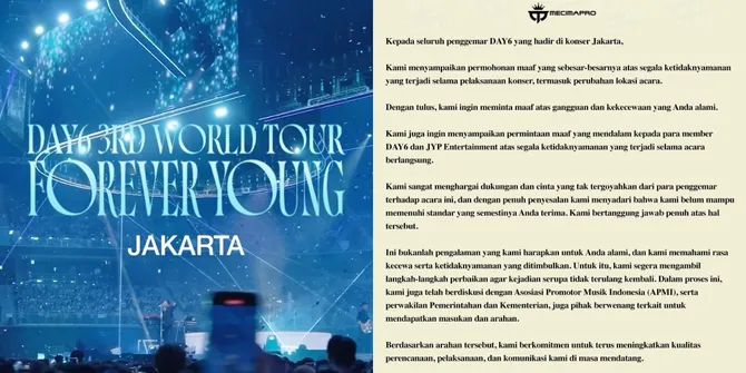 Mecima Pro Minta Maaf Usai Konser DAY6 Jakarta Tuai Kritik Fans, Ini Pernyataan Resminya