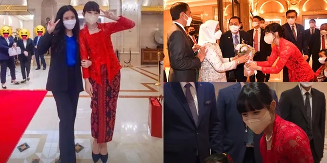 7 Potret Dita Karang Secret Number Sambut Presiden Jokowi di Korea Selatan, Pakai Bahasa Jawa - Cantik Berkebaya Merah