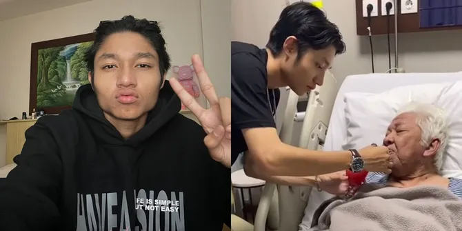 Momen Kiesha Alvaro Jenguk sang Kakek, Telaten Bantu Minum