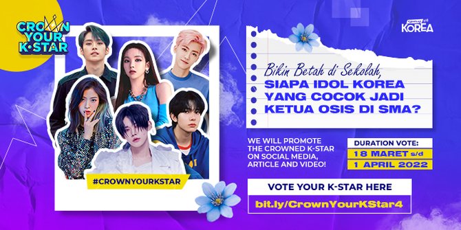 Perolehan Sementara Vote CROWN YOUR K-STAR 'Siapa Idol Korea Yang Cocok Jadi Ketua OSIS di SMA?'