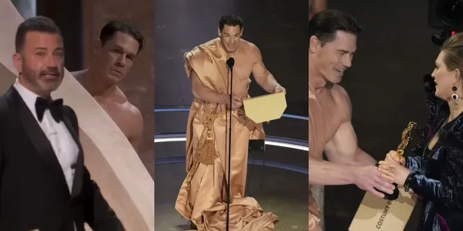 Umumkan Pemenang Best Costume Design, 10 Potret Detik-detik John Cena Tampil Nyaris Bugil di Oscar 2024