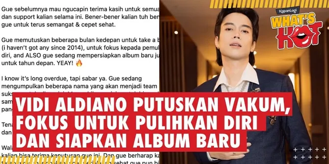 Vidi Aldiano Putuskan Vakum, Fokus Untuk Pulihkan Diri dan Siapkan Album Baru