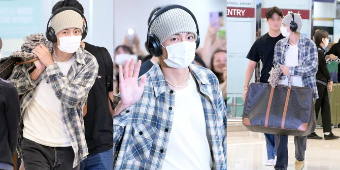 10 Potret Airport Fashion V BTS Sepulang dari Jepang, Curi Perhatian Tenteng Tas Sebesar Harapan Orangtua