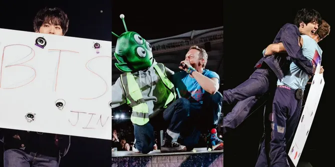 10 Potret Jin BTS di Konser Coldplay Seoul Show, Bikin Ngakak Pakai Topeng Alien - Janji Comeback Grup
