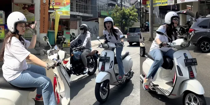 10 Potret Nathalie Holscher Asyik Sunmori Naik Vespa - Berdiri Saat Riding, Netizen: Kembali ke Settingan Pabrik