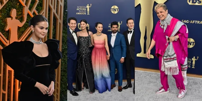 15 Potret Best & Worst Dress di Red Carpet SAG Awards 2022, Geng 'SQUID GAME' Curi Perhatian - Selena Gomez Tetap Stunning Meski Sempat Jatuh dan Bikin Sepatunya Rusak