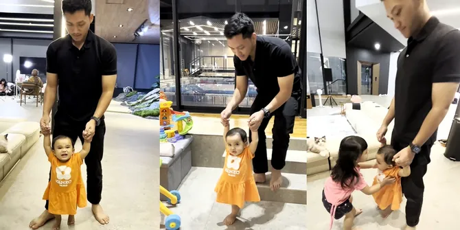 7 Potret Azriel Hermansyah Momong Azura Anak Aurel - Atta Halilintar, Telaten Dampingi Keponakan Belajar Jalan