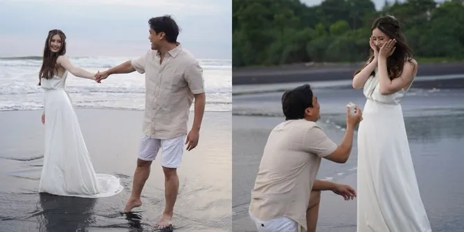 7 Potret Romantis Billy Syahputra Melamar Vika Kolesnaya di Tepi Pantai