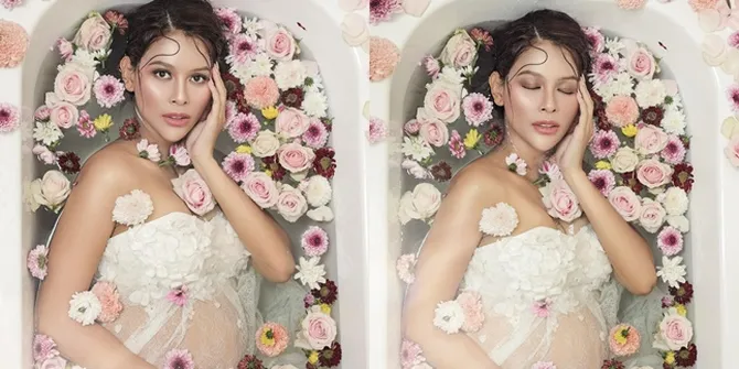 8 Maternity Shoot Bunga Jelitha di Usia Kehamilan 9 Bulan, Bak Bidadari di Taman Bunga