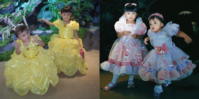 8 Potret Cantik Ameena dan Azura Pakai Baju Princess, Rok Kuning Ngembang Lucu Banget
