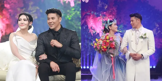 8 Potret Detail Penampilan Via Vallen saat Resepsi Pernikahan, Cantik Bak Bidadari Dibalut Gaun Putih dengan High Slit - Headpiece Unik Berkilau Jadi Sorotan