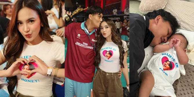 8 Potret Mahalini Dukung Rizky Febian di Bahkan Voli 2, Pakai Kaus Wajah Suami - Gemas Kembaran Sama Selina