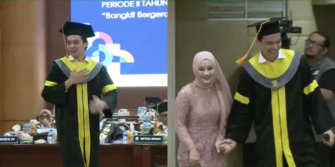 8 Potret Rey Mbayang Wisuda Ditemani Dinda Hauw, Romantis Banget Ajak Sang Istri Naik ke Podium