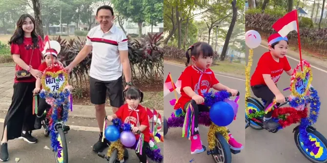 8 Potret Yosafat dan Sarah Ikut Lomba Sepeda Hias di Komplek, Ahok dan Puput Ikut Dampingi