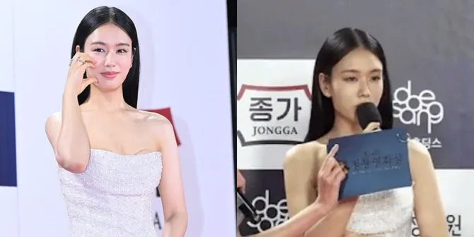 Aktris Pendatang Baru Ahn Eun Jin Alami Bencana Fashion di Blue Dragon Film Awards Gara-Gara Dress Strapless Melorot