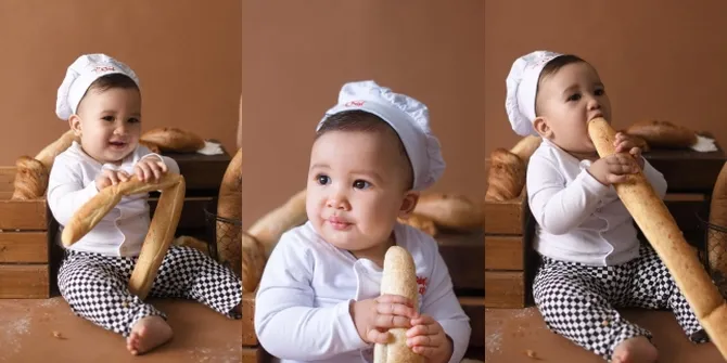 Bikin Gemas Karena Gembul Bak Roti Sobek, Intip 6 Foto Baby Ukkasya Anak Zaskia Sungkar dan Irwansyah Jadi Chef Cilik Saat Pemotretan Bareng Aneka Jenis Roti