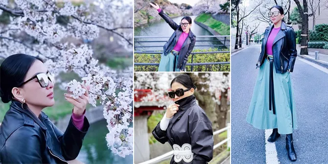 Fashion Keren Syahrini Nikmati Indahnya Pemandangan Bunga Sakura di Jepang, Sosialita Banget!