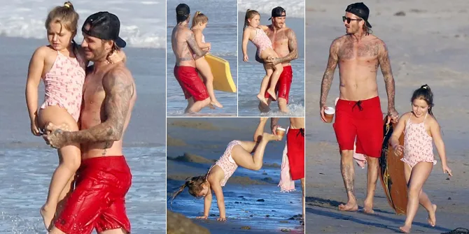 FOTO: Aksi Lucu Harper Beckham Saat Liburan ke Pantai, Nggemesin!
