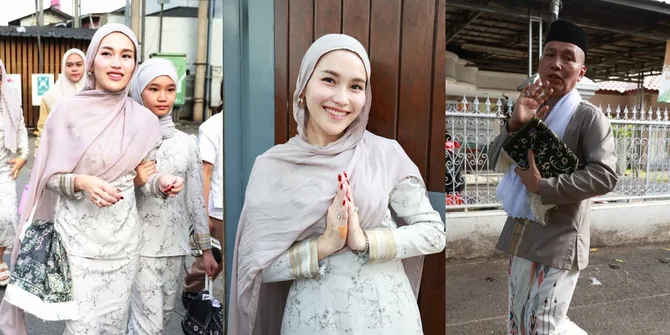FOTO Ayu Ting Ting Nyaris Terlambat Salat Ied, Sampai Berlari Kecil ke Masjid