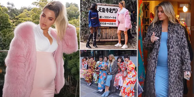 FOTO: Babymoon ke Jepang, Khloe Kardashian PD Pakai Dress Ketat
