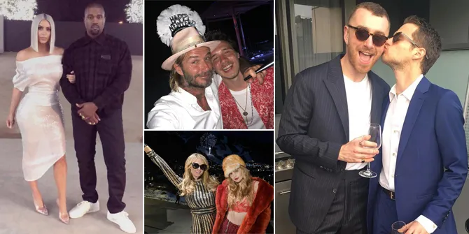 FOTO Ciuman Romantis - Pesta Seru, Tahun Baru Ala Artis Hollywood