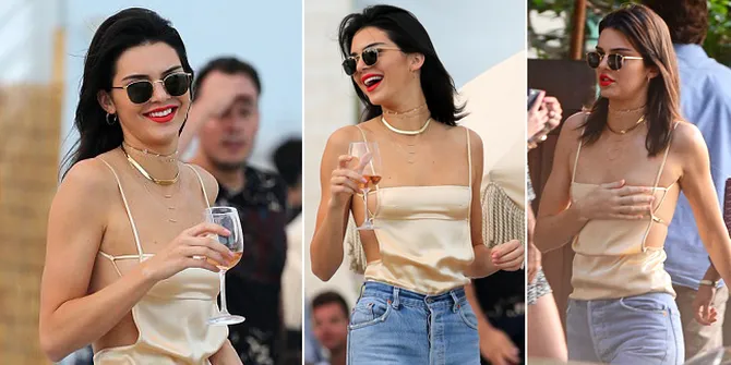 FOTO: Hangout Tanpa Bra di Pantai, Kendall Jenner Curi Perhatian
