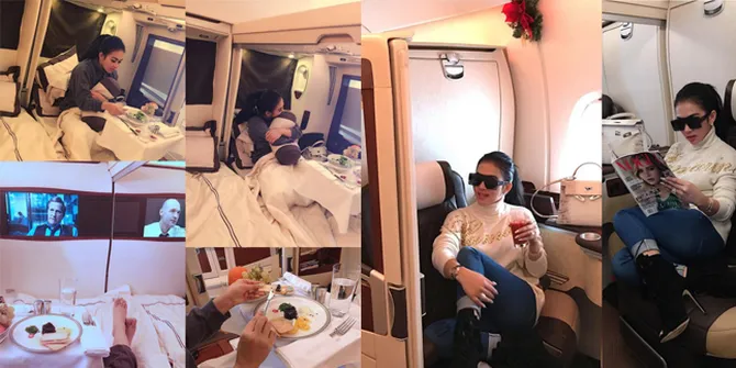 FOTO: Makan Caviar Mahal, Syahrini Istirahat Manja di Suite Class