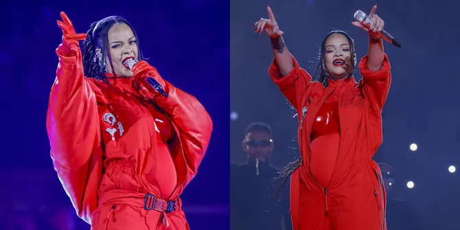 Foto Rihanna Tampil di Super Bowl 2023 Half Time Show, Jadi Performer Pertama yang Hamil