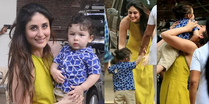 FOTO Susul Kareena ke Lokasi Syuting, Taimur Manyun Nggemesin!