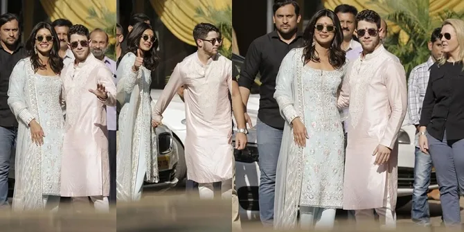 Gaya Ganteng Nick Jonas Pakai Kurta Pink di Acara Puja Priyanka