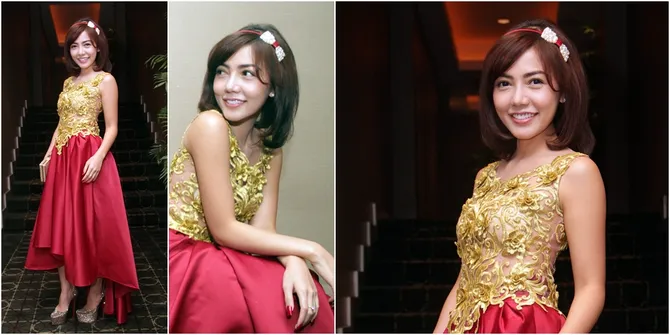 Indahnya Gaun Emas Merah Bak Putri Raja ala Bella Shofie