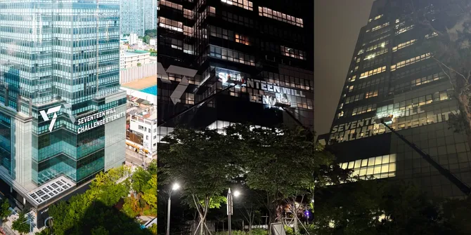 Keren! 8 Potret Gedung HYBE Disulap Jadi Papan Ucapan Anniversary SEVENTEEN ke-10