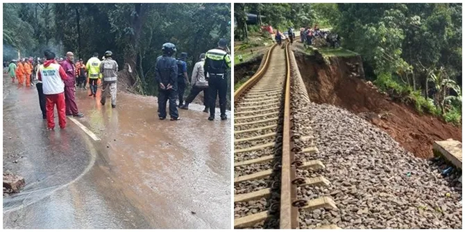 Kumpulan Foto Longsor di Bogor, Rel Kereta Sampai Menggantung