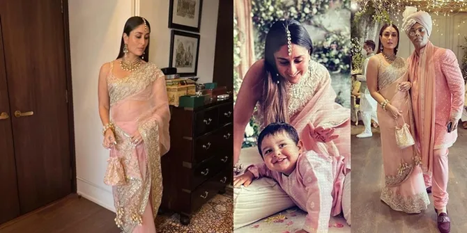 Lagi, Kareena Kapoor Curi Perhatian di Pernikahan Ranbir Kapoor dan Alia Bhatt - Sari Pink Stunning!