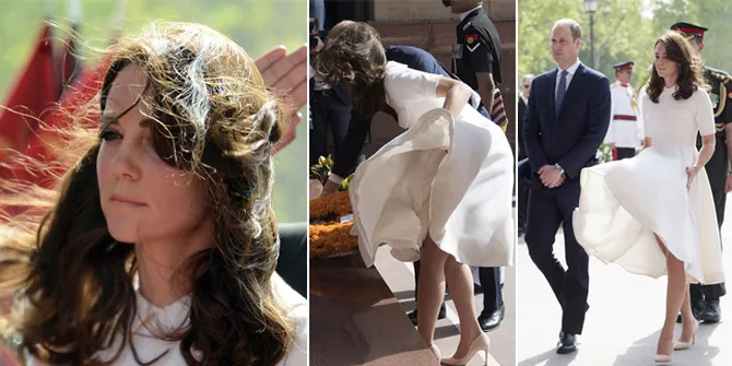 Momen Memalukan Saat Rok Kate Middleton Nyaris Diterbangkan Angin