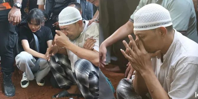 Potret Ajie Suami Mpok Alpa Menangis di Samping Makam Istri, Rina Nose Ikut Terharu