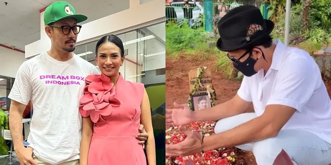 Potret Denny Sumargo Menangis di Pusara Vanessa Angel dan Bibi Ardiansyah, Pegang Batu Nisan dengan Haru