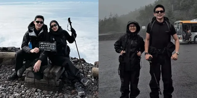 Potret Rey Mbayang dan Dinda Hauw Rayakan Anniversary 5 Tahun, Naik Gunung Fuji di Jepang