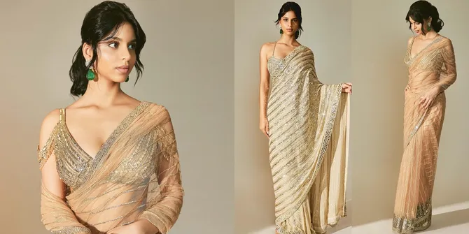 Potret Suhana Khan Anak Shahrukh Khan Kala Pakai Sari, Cantik Bak Boneka India